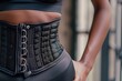 Close-ups of a person wearing a waist trainer, emphasizing its role in shaping the midsection during workouts. 