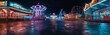 © Ivana - empty amusement park in the night with lights of blue and magenta colors