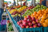 Fototapeta Konie - outdoors farmer market fruit stand colorful variety of fruit