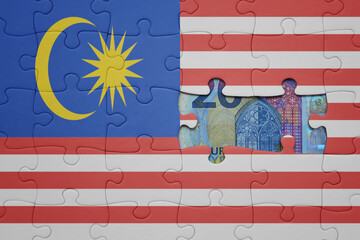 puzzle with the national flag of malaysia and euro banknote. finance concept