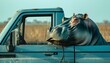 hippo funny pickup truck animal car
