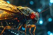 robotic cicada insect bug red eyes wings antenna close up 