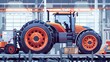 Tractor Manufacture work. There is an assembly line at the farm machinery factory. Installation of parts on the tractor body