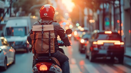 Courier, delivery man on the motorcycles in the street, Fast transport express home delivery online order, food delivery, Blurred imageCourier, delivery man on the motorcycles in the street, Fast tran