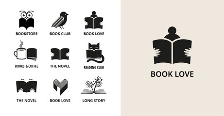 Poster - Minimalist Book, reading and writing logo. Minimal modern style book symbols and icons