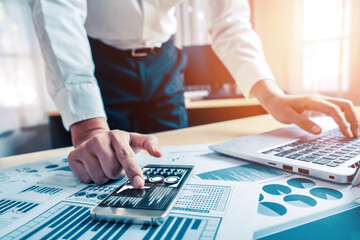 Poster - businessman accountant or financial expert analyze business report graph and finance chart at corpor