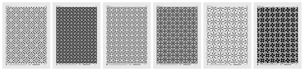 Leinwandbilder - Abstract vector Minimalistic Posters with geometric pattern, Black and White rhythmic repeating texture, creative modern artwork with typically repeated element various shapes, set 9