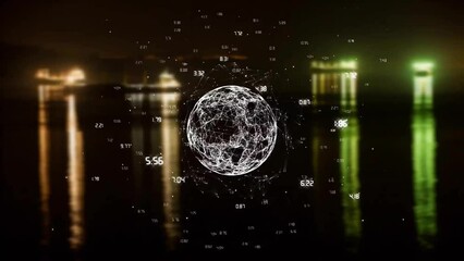 Poster - Animation of globe with data processing over boats on water