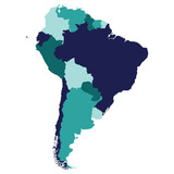 Fototapeta Mapy - South America country Map. Map of South America in multicolor.