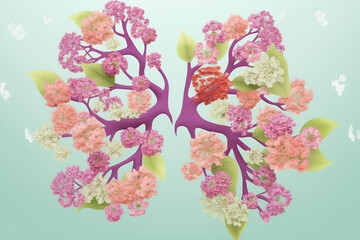 Wall Mural - Graphic illustration with anatomic lungs and flowers. Poster design healthy in hospital