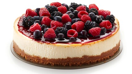 Wall Mural - baked cheesecake toped with mixed berries