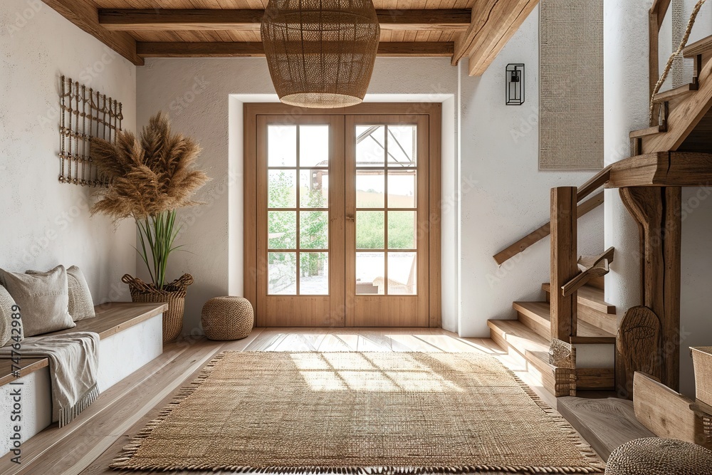 Scandinavian interior design of modern entrance hall with grid door ...