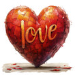 Obraz przedstawia sklejone serce z wyrazem miłość napisanym na nim. Obrazuje symbolizm odbudowy i nadziei po stracie miłosnym