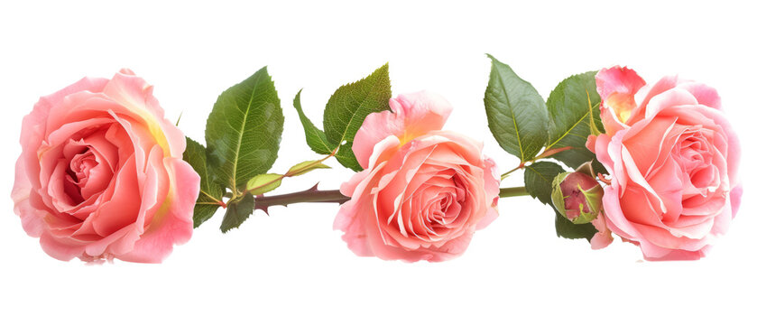 A collection of pink roses with interconnected stems and leaves. A collection of pink roses that is suitable for a love letter corner or an invitation to a celebration. Created with Generative AI.