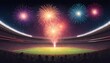 olympic stadium field, Fireworks display over a stadium filled with spectators during an evening event, extremely detailed vector, creative, digital art