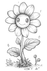 Wall Mural - A drawing of a sunflower with a smiley face