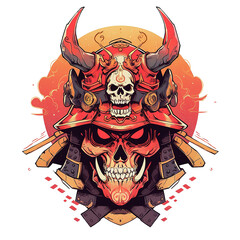 Wall Mural - Illustration Design of Samurai with Skull Face for T-Shirt Design with PNG Image Vector Illustration