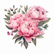 Flower illustration, pink watercolour peony on a white background. Wedding bouquet