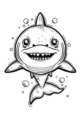 Wall Mural - A cartoon shark with a big smile on his face, coloring book for kids.