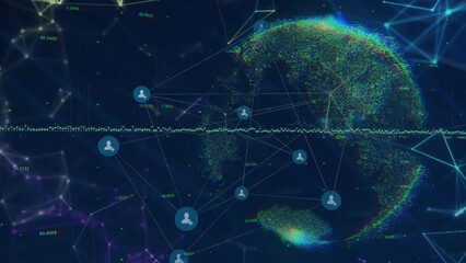 Poster - Animation of network of connections with icons over globe