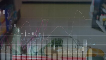 Poster - Animation of financial data processing over shopping trolley