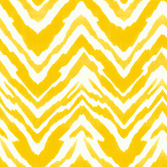 Yellow geometric zig zag chevron seamless pattern on white background. Zigzag ethnic ornament for design card, banner, poster, wallpaper, print paper, textile, fabric