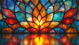 Fototapeta Przestrzenne - Stained glass window background with colorful Flower and Leaf abstract.	