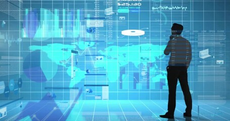 Poster - Animation of financial data processing over businessman