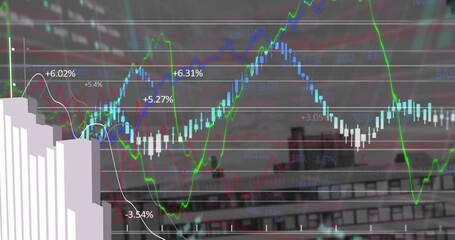 Poster - Animation of financial data processing over cityscape