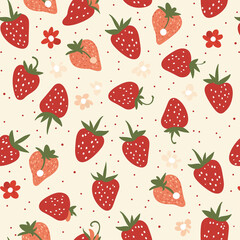 Poster - seamless background with strawberries. seamless patern of fruit red strawberries