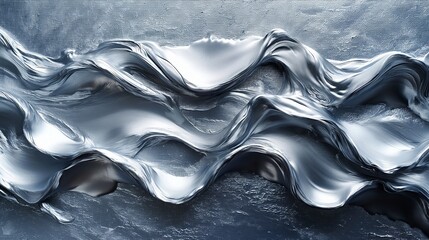 Wall Mural - Abstract silver black acrylic painted fluted 3d painting texture luxury background banner on canvas - Silver waves swirls. Decor concept. Wallpaper concept. Art concept. 3d concept.