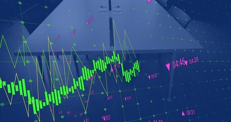 Poster - Animation of financial data processing over empty office