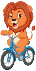 Wall Mural - Cute Lion Riding Bicycle Cartoon Vector Icon Illustration. Animal Sport Icon Concept Isolated Premium Vector