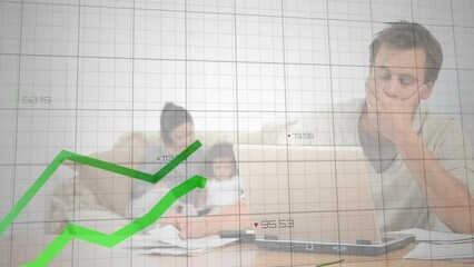 Poster - animation of financial data processing over caucasian couple using laptop
