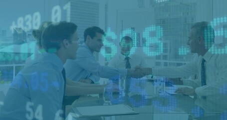 Poster - Animation of financial data processing over diverse business people in office