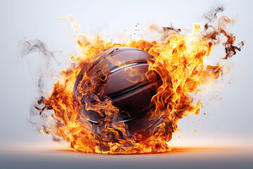 Wall Mural - burning basketball ball on fire is flying on white isolated background. Sport burn element concept