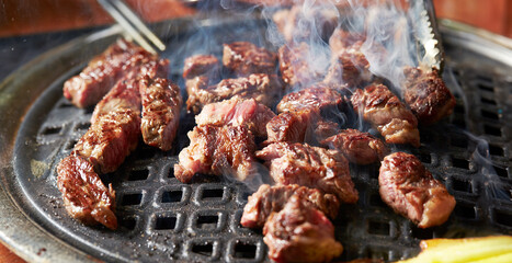 Canvas Print - grilled meat on the grill