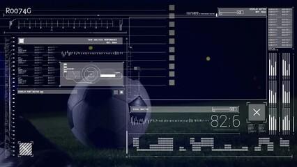 Poster - Animation of data processing on interface over feet of footballer kicking ball