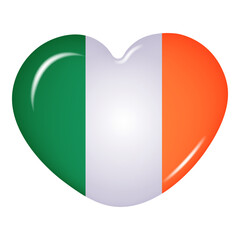 Wall Mural - 3D heart-shaped icon of the Irish flag isolated on a transparent background. Country flag button. Happy St. Patrick's Day. Vector illustration