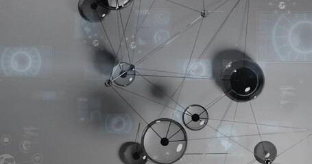 Poster - Animation of network of connections and data processing over grey background