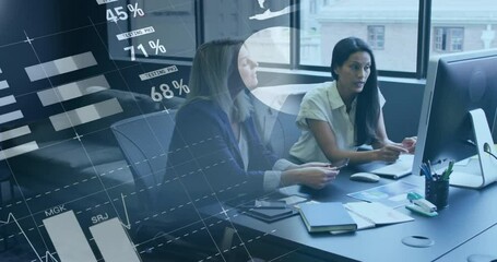 Poster - Animation of financial data processing over diverse business people in office