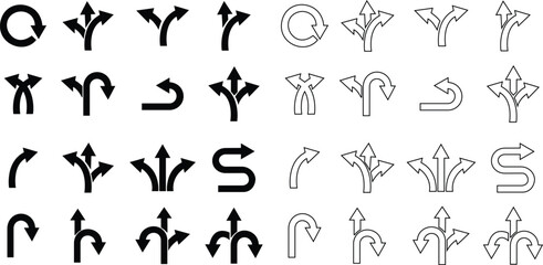 Fototapete - Set of Road Traffic Direction Arrow way icons in flat styles editable stock. Choice, option, pathway, opportunity. GPS element symbols template for graphic and web designs on transparent background.