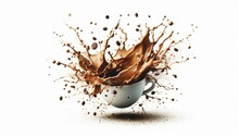 Coffee Splash With Coffee Beans On A White Background.