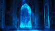 blue lights from an illuminated window in islamic architecture