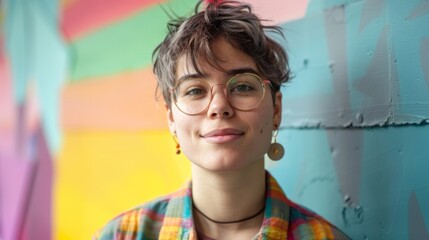 Portrait of beautiful woman with short hair and glasses