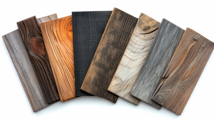 Poster - Textured wooden samples of veneer in different texture in grey tone for example ash ,oak ,chestnut ant walnut isolated on white background