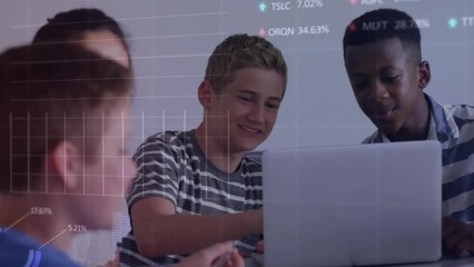 Poster - Animation of financial data processing diverse students using computer in classroom