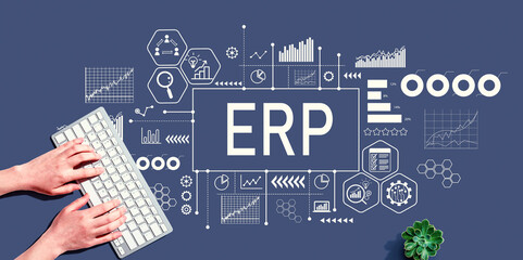 Aufkleber - ERP - Enterprise resource planning theme with person using a computer keyboard