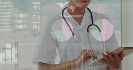 Poster - Animation of financial data processing caucasian female doctor