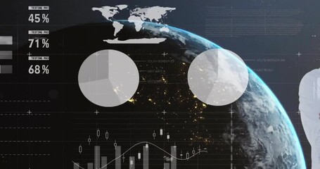 Poster - Animation of financial data processing caucasian male doctor